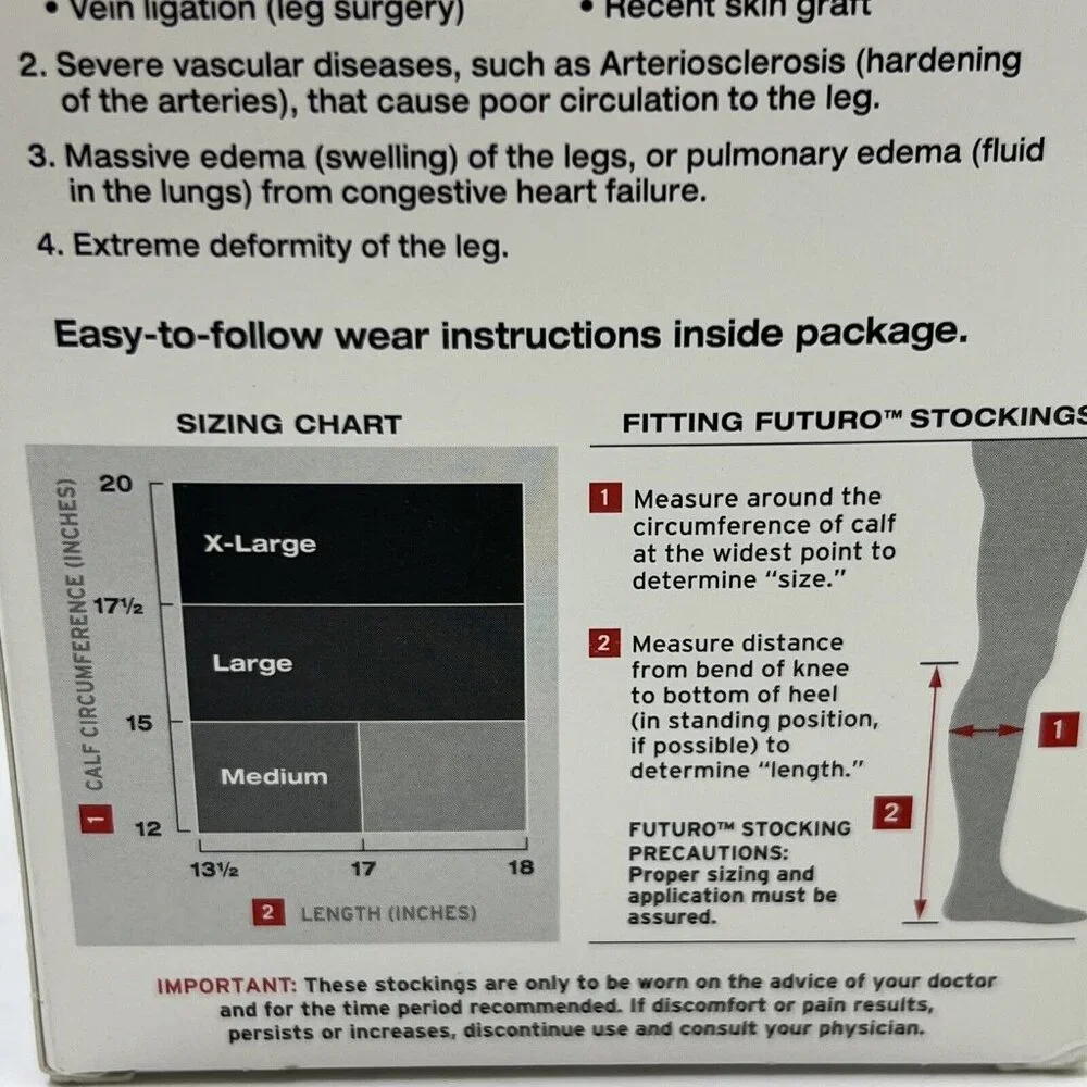 Futuro Stockings Unisex M‎ Anti Embolism Knee Length Closed Toe White 71055 5 PK